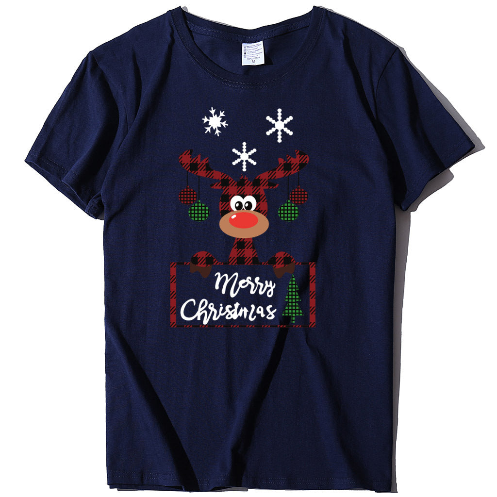 Printed Christmas Deer Letter T-shirt