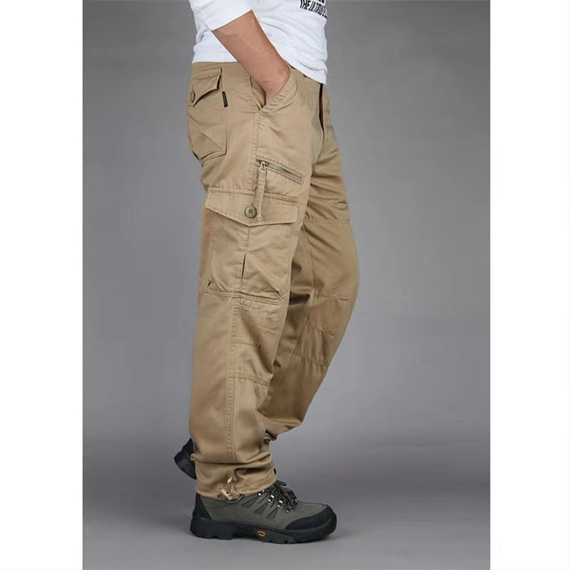 Men's Cotton Cargo Overalls for Camping & Hiking - Straight-Leg, Multi-Pocket Baggy Trousers