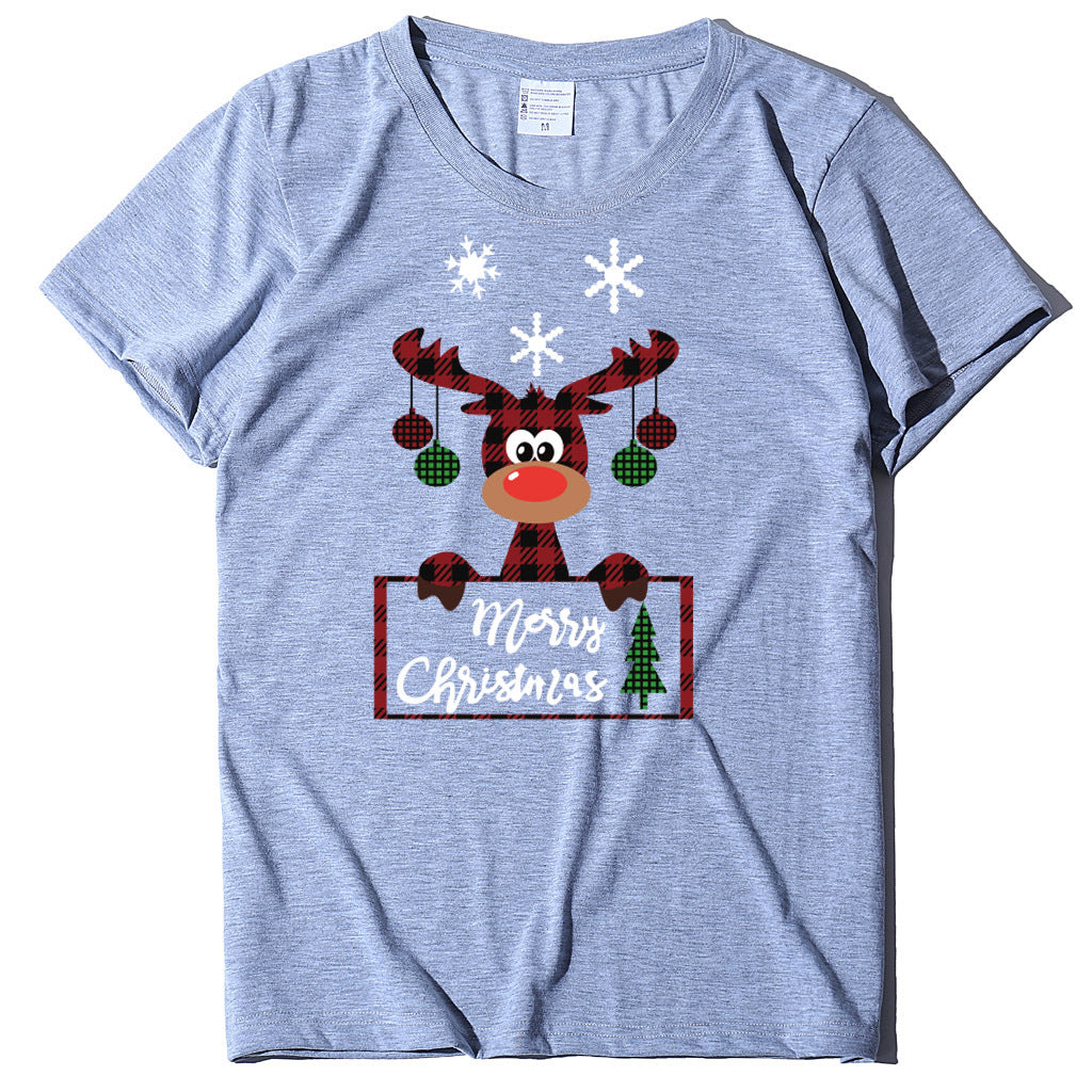 Printed Christmas Deer Letter T-shirt