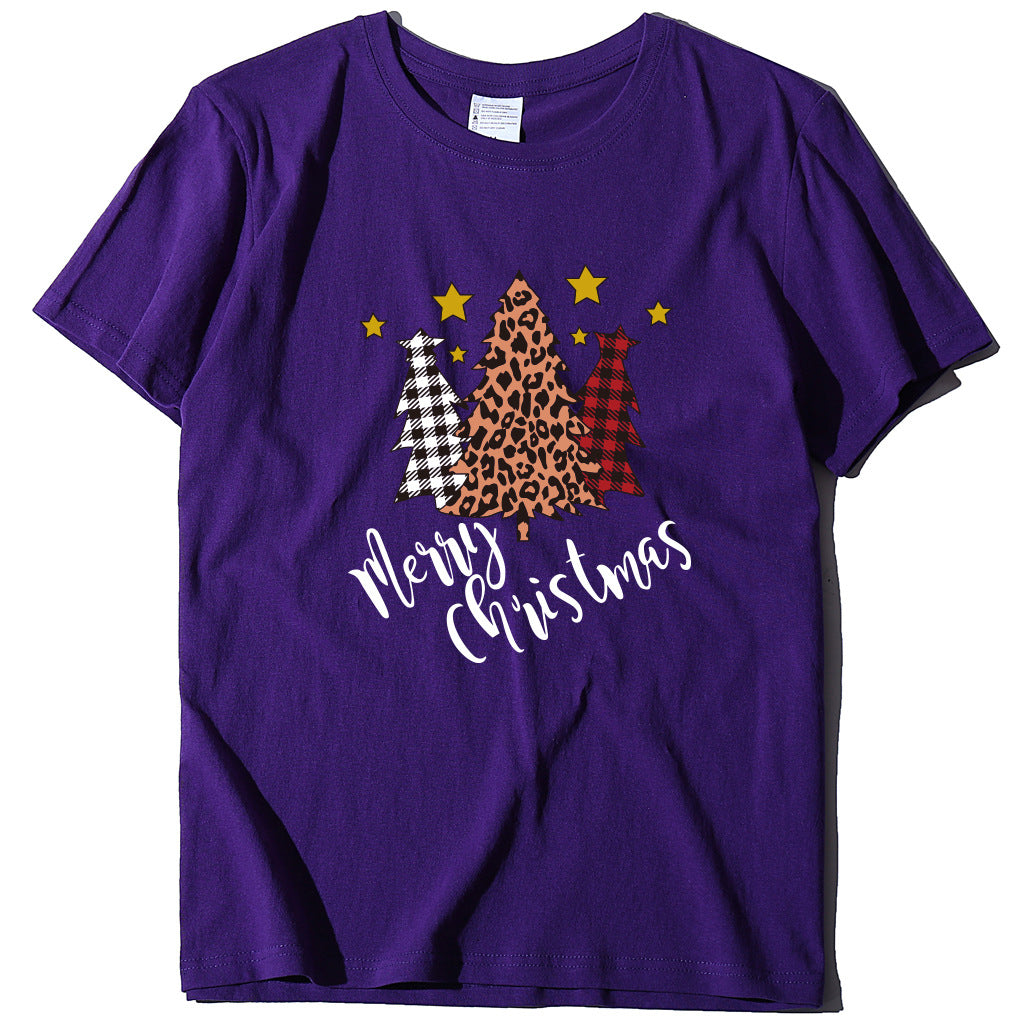 Merry Christmas Christmas Tree Happy Christmas Five Star Short sleeved Women's T-shirt