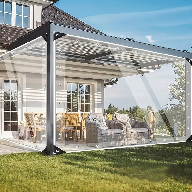 High-Quality Waterproof PVC Tarpaulin (420g/m² Transparent, Upgraded Grommets, Outdoor Windproof/Rainproof)