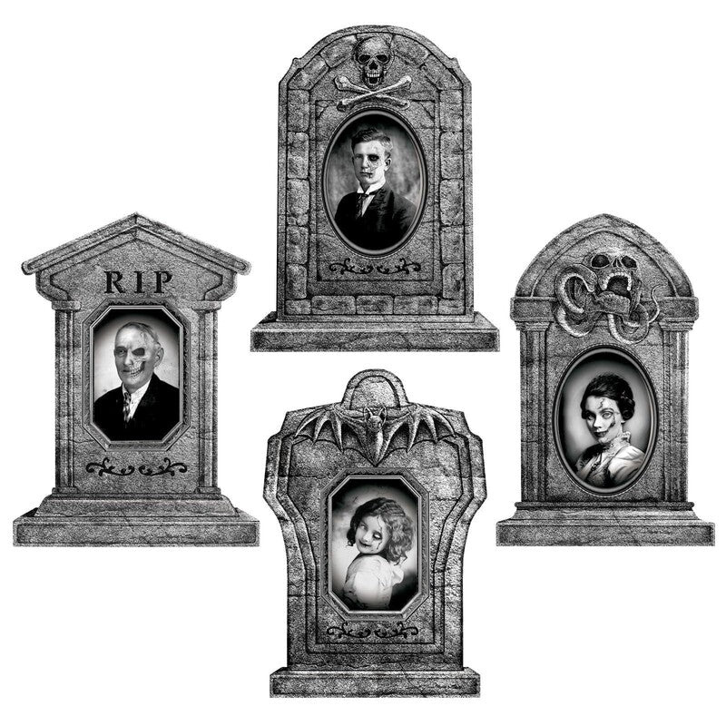 Halloween Outdoor Decor: Cemetery Tombstones, Yard Signs with Stakes, Realistic Scary Skulls