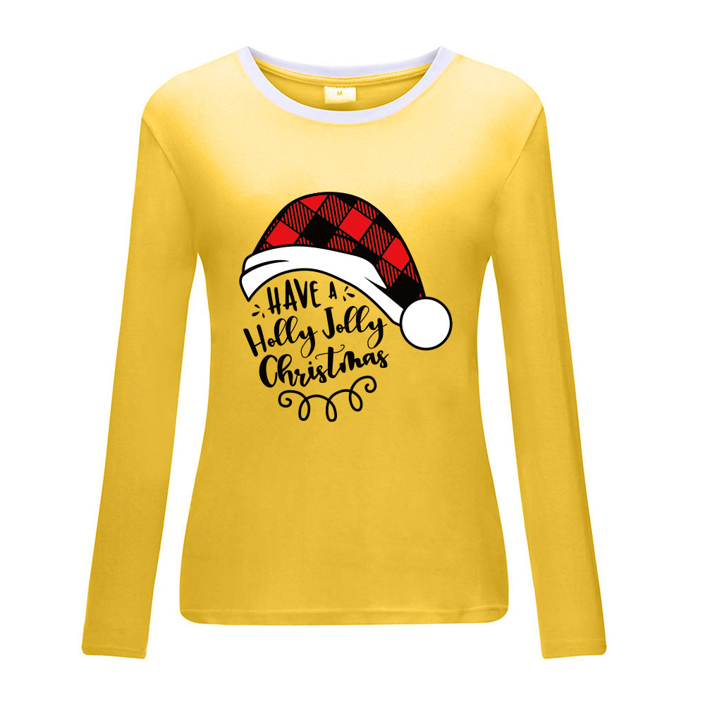 Christmas hat print white border long sleeved shirt