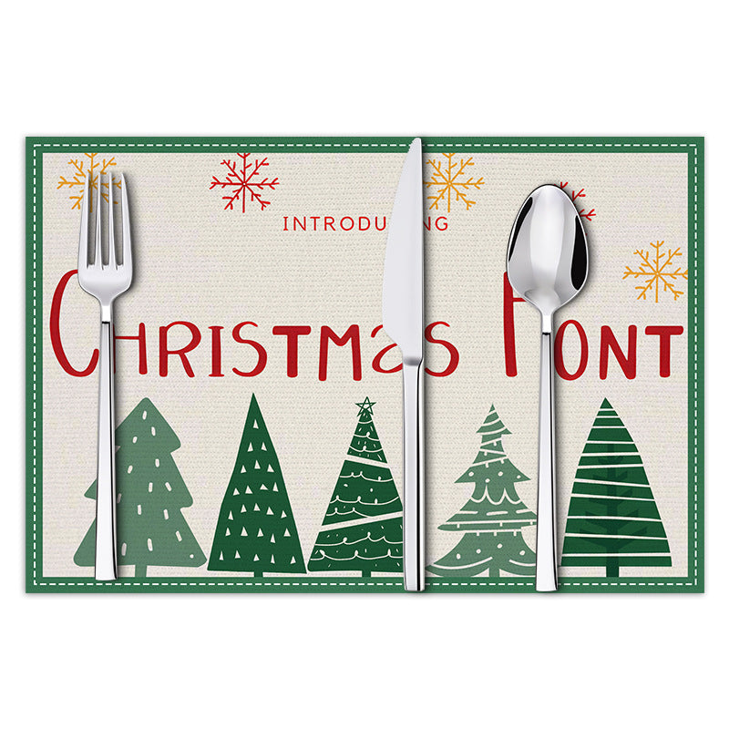 Christmas linen placemats holiday party decorations insulation mats linen Christmas tree printed coasters