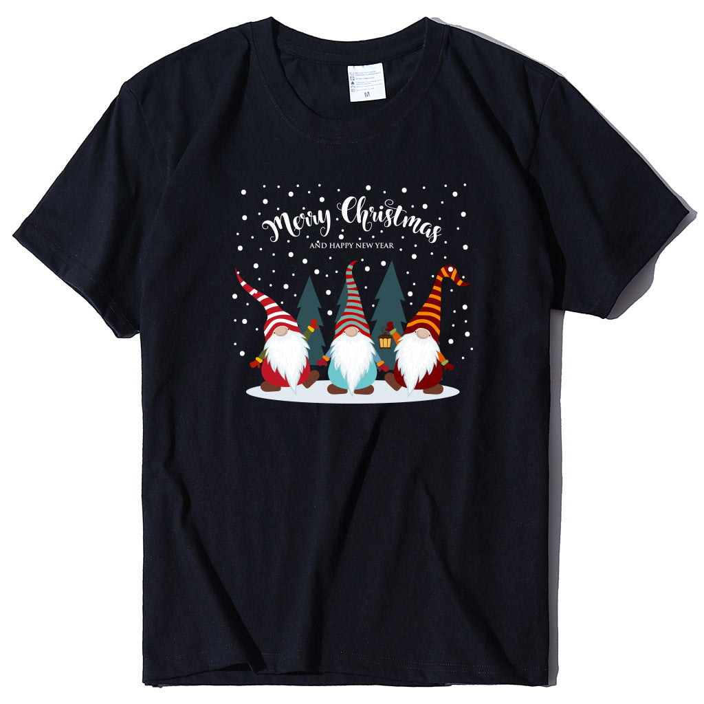 Printed short sleeved Christmas snowman Santa Claus printed loose T-shirt for women