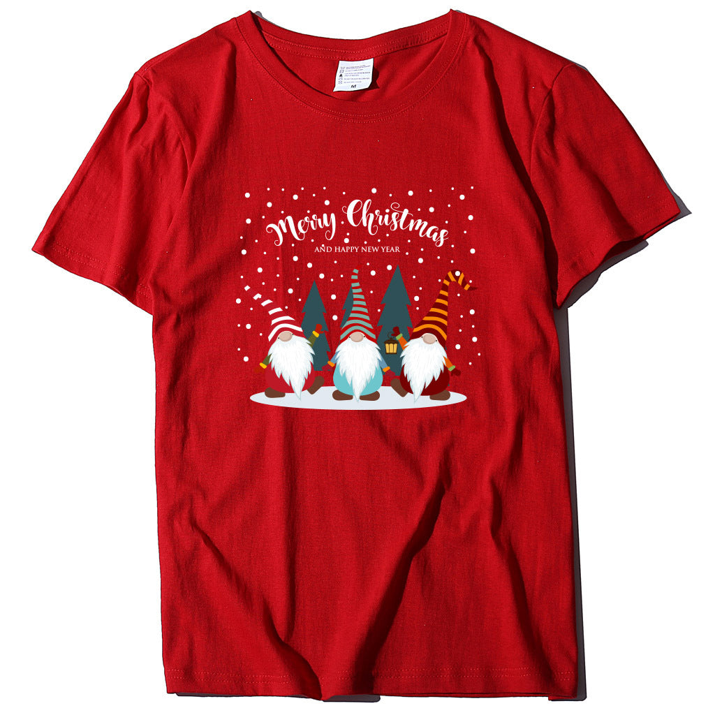 Printed short sleeved Christmas snowman Santa Claus printed loose T-shirt for women