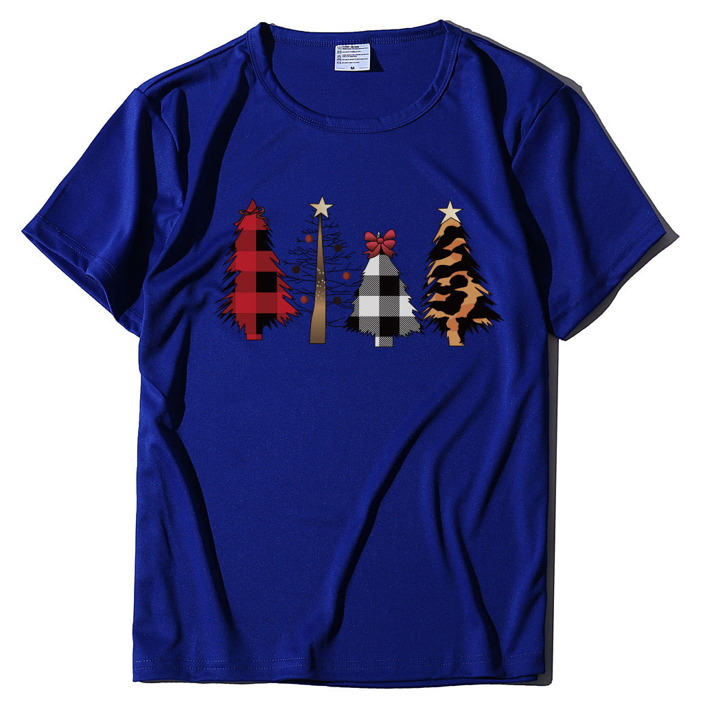 Four Christmas Trees Spray Printed Short Sleeves