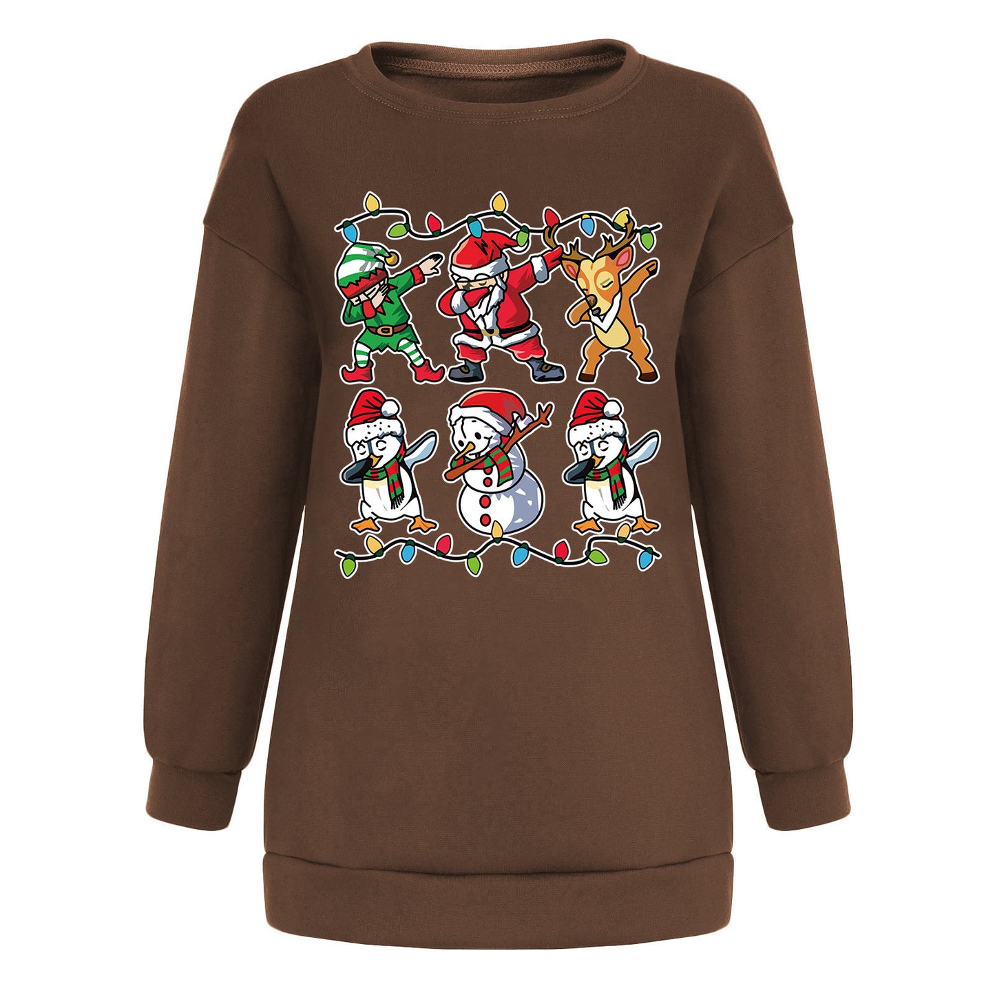 New ladies' hoodie with Christmas lights Santa Claus print shoulder down design