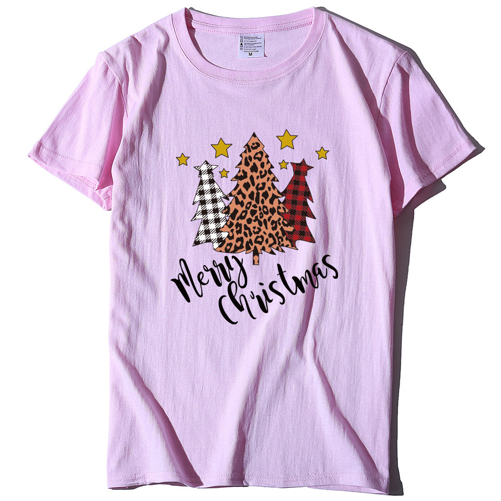 Merry Christmas Christmas Tree Happy Christmas Five Star Short sleeved Women's T-shirt