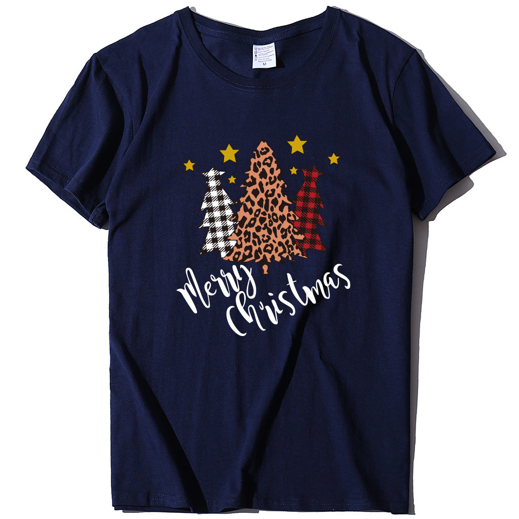 Merry Christmas Christmas Tree Happy Christmas Five Star Short sleeved Women's T-shirt