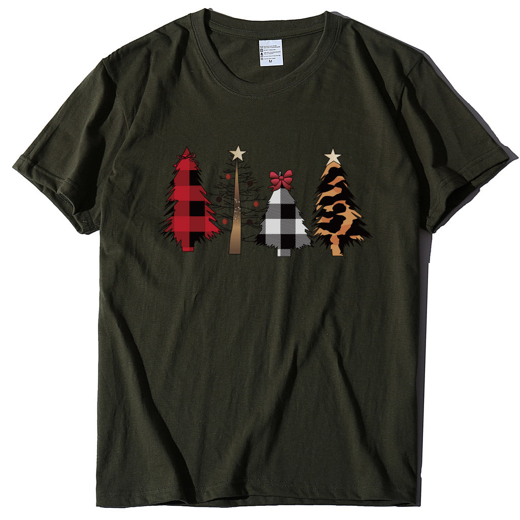 Four Christmas Trees Spray Printed Short Sleeves