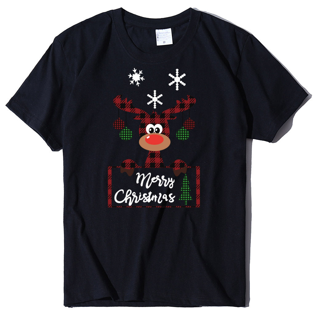 Printed Christmas Deer Letter T-shirt