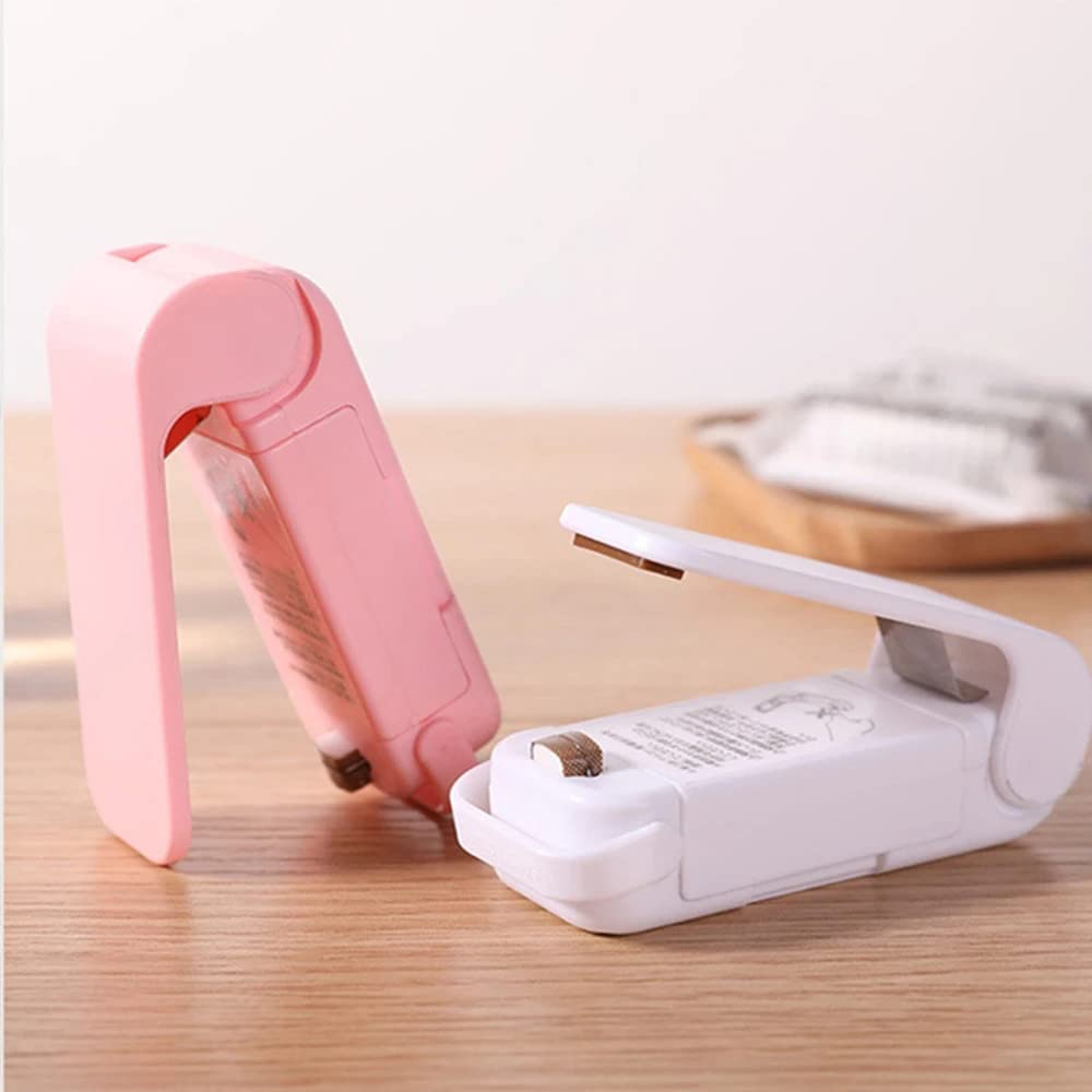 Compact pink and white mini heat sealer for airtight food bag sealing