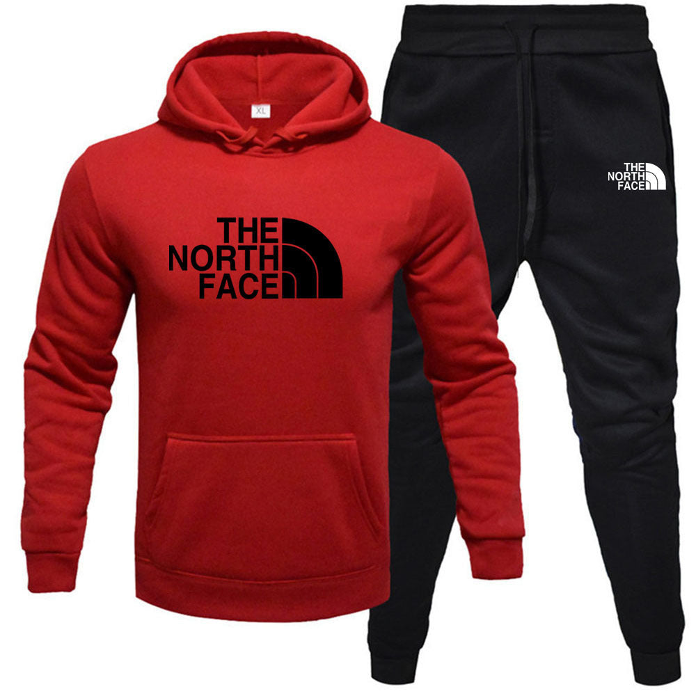 Men's pullover with fleece hoodie sweatshirt set printed casual sports set