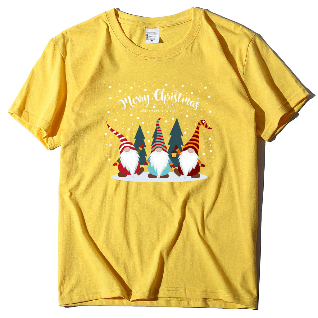 Printed short sleeved Christmas snowman Santa Claus printed loose T-shirt for women