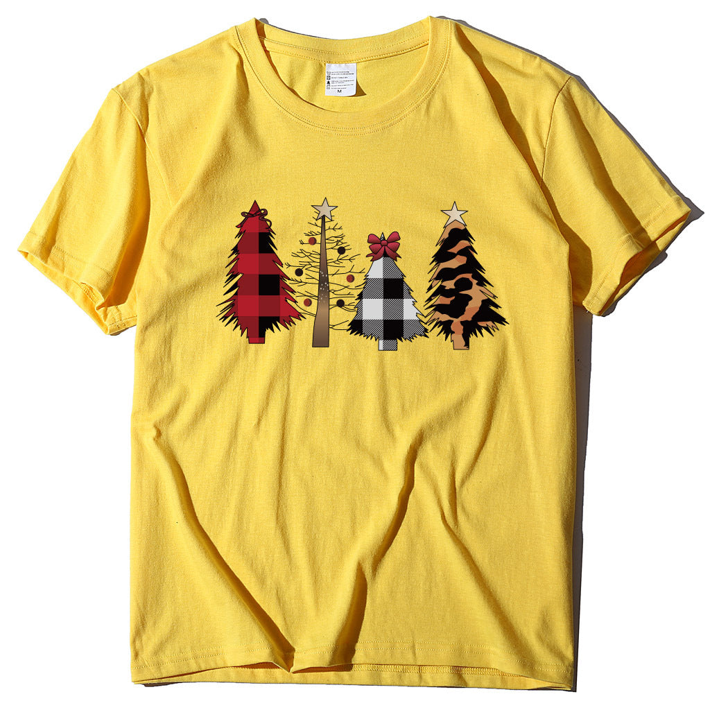 Four Christmas Trees Spray Printed Short Sleeves