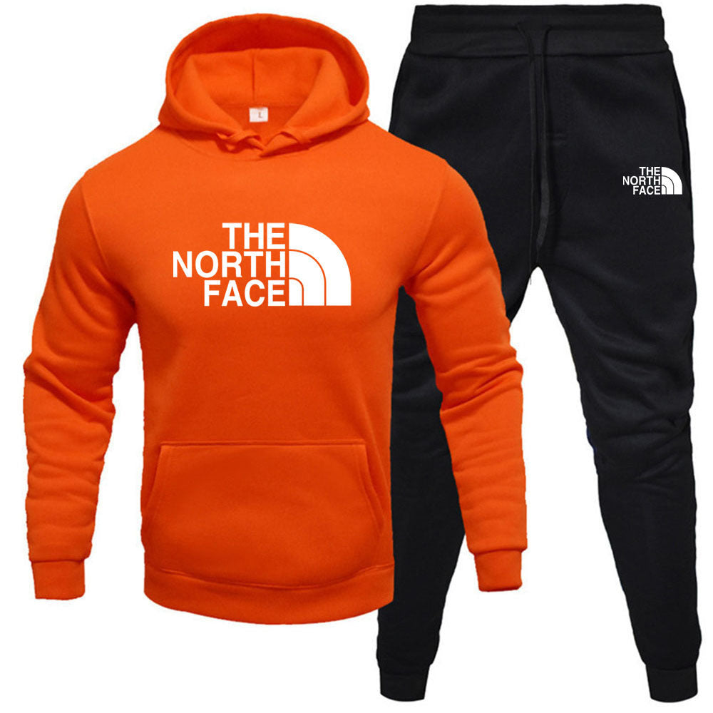 Men's pullover with fleece hoodie sweatshirt set printed casual sports set
