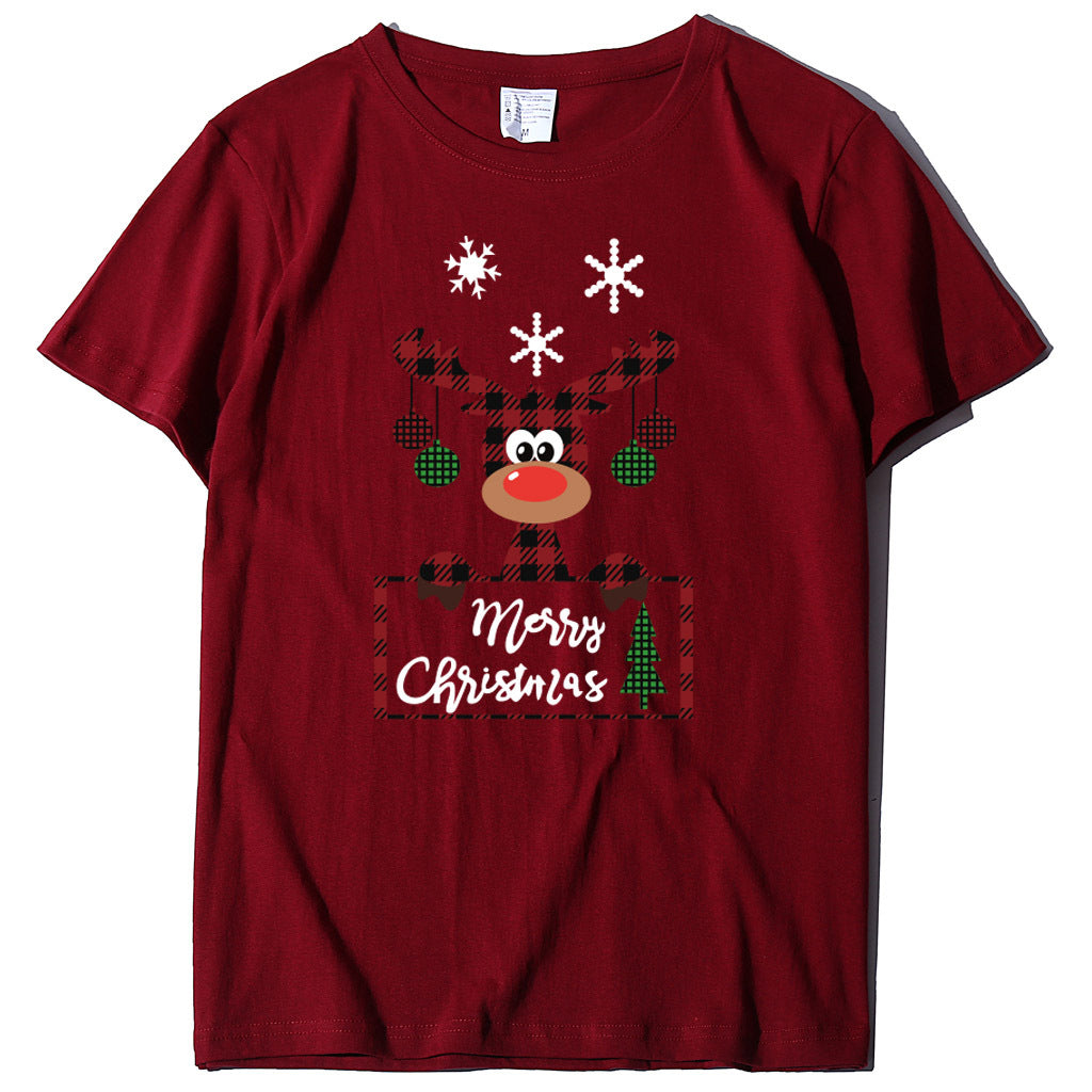Printed Christmas Deer Letter T-shirt