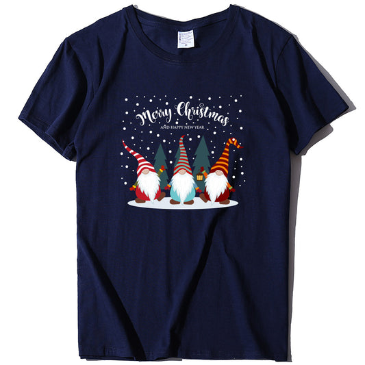 Printed short sleeved Christmas snowman Santa Claus printed loose T-shirt for women