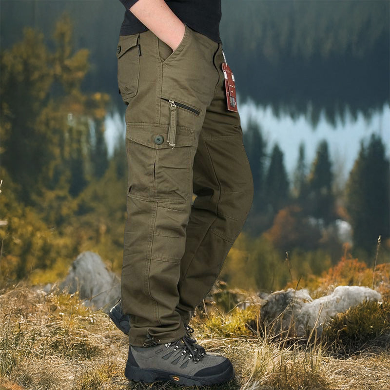 Men's Cotton Cargo Overalls for Camping & Hiking - Straight-Leg, Multi-Pocket Baggy Trousers