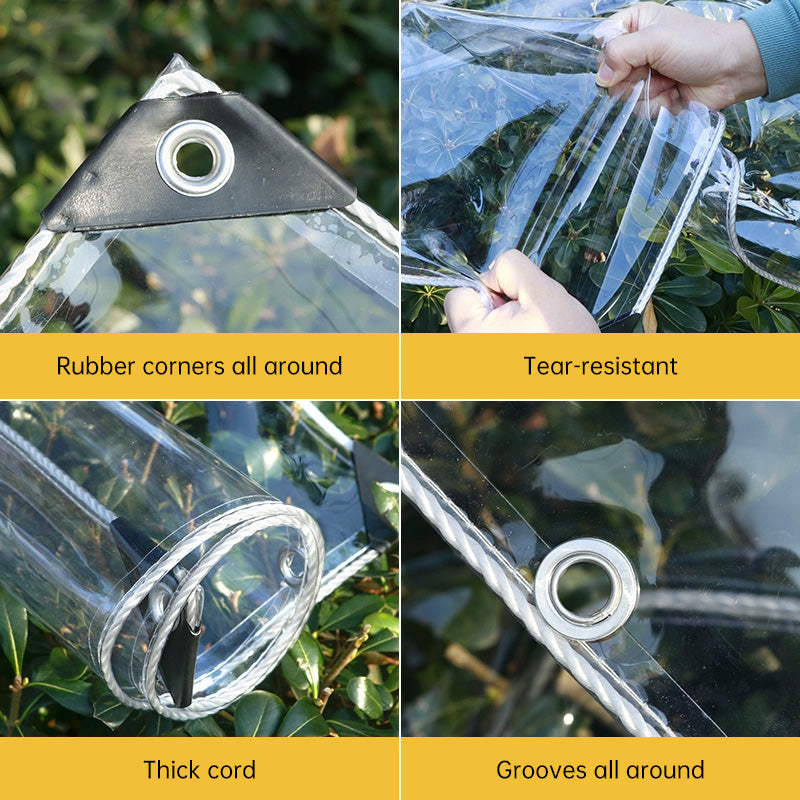 High-Quality Waterproof PVC Tarpaulin (420g/m² Transparent, Upgraded Grommets, Outdoor Windproof/Rainproof)