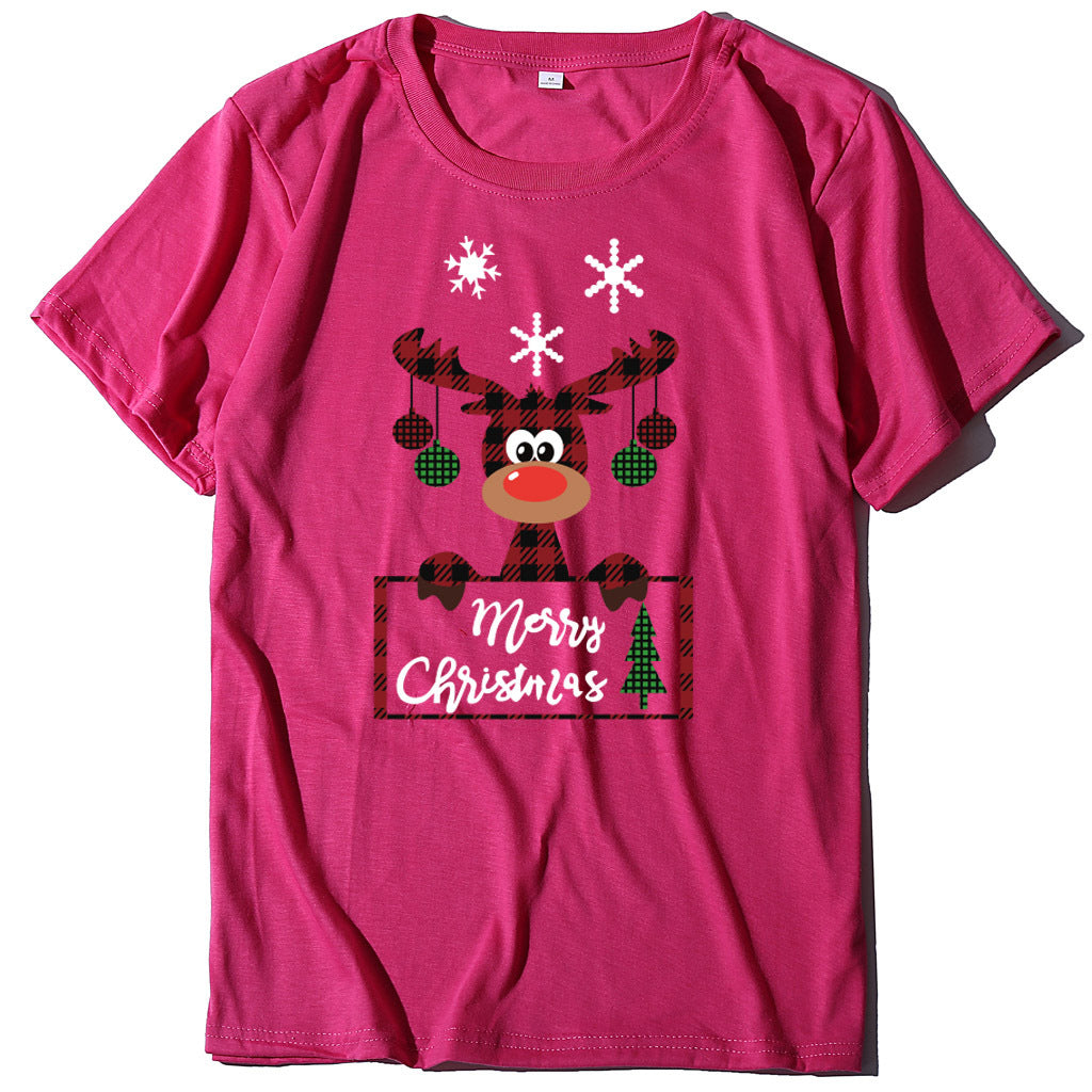 Printed Christmas Deer Letter T-shirt
