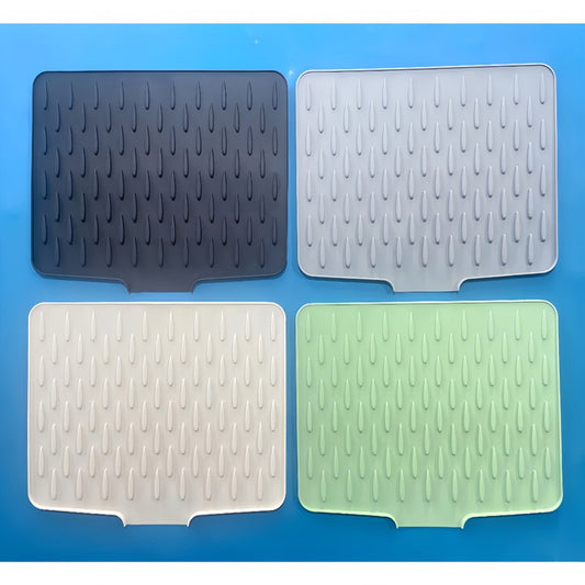 Silicone Dish Drying Mat (Countertop): Anti-Spill, Non-Slip, Sloped with Heat-Insulating Pads