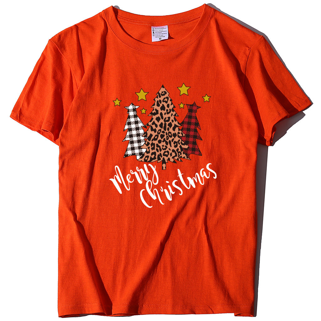 Merry Christmas Christmas Tree Happy Christmas Five Star Short sleeved Women's T-shirt