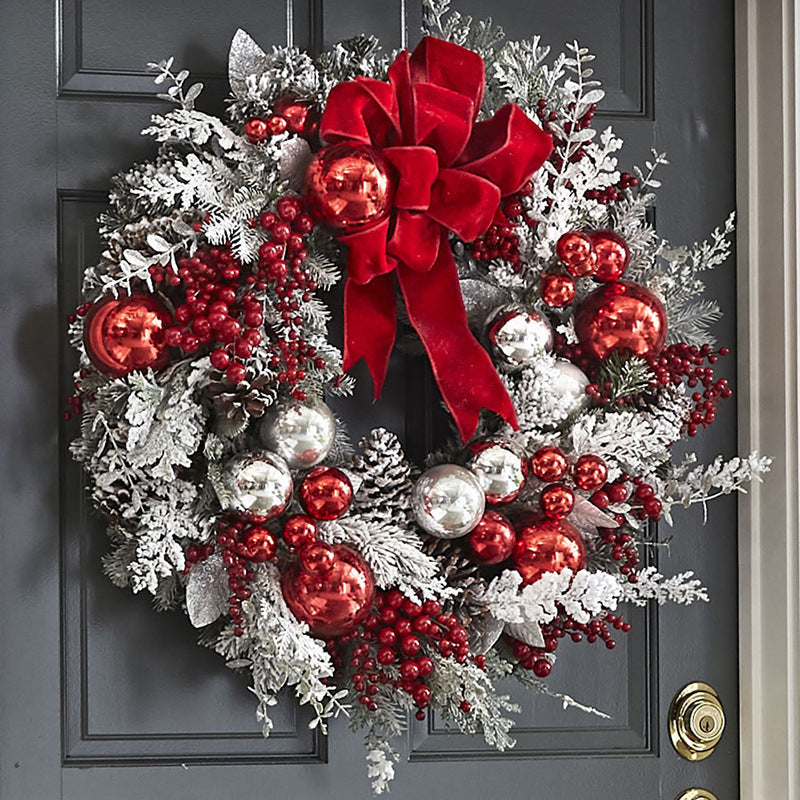 Flocked PVC Christmas Wreath - Artificial Vine Hanging Decor for Home, Door & Tree