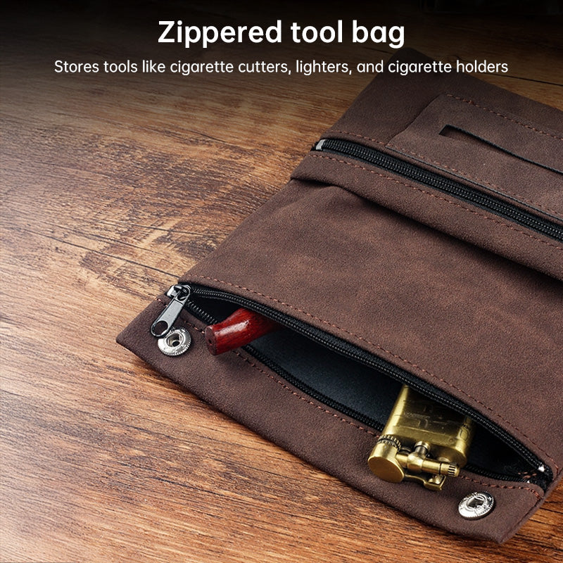 Handmade Brushed Leather Cigar Bag: Foldable, Multifunctional, Holds Lighter & Tobacco (Moisturizing)