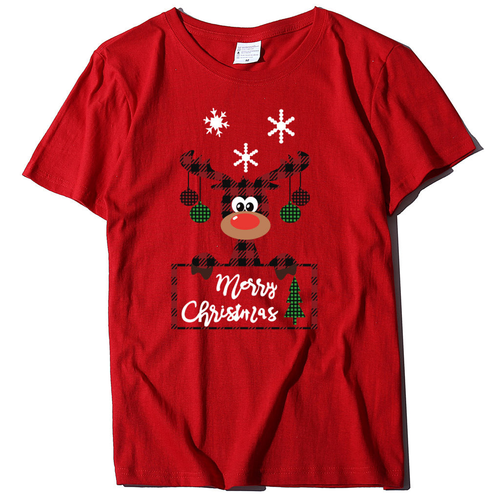 Printed Christmas Deer Letter T-shirt