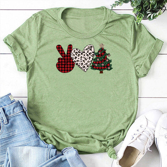 Christmas Tree Love Printed T-shirt for Women