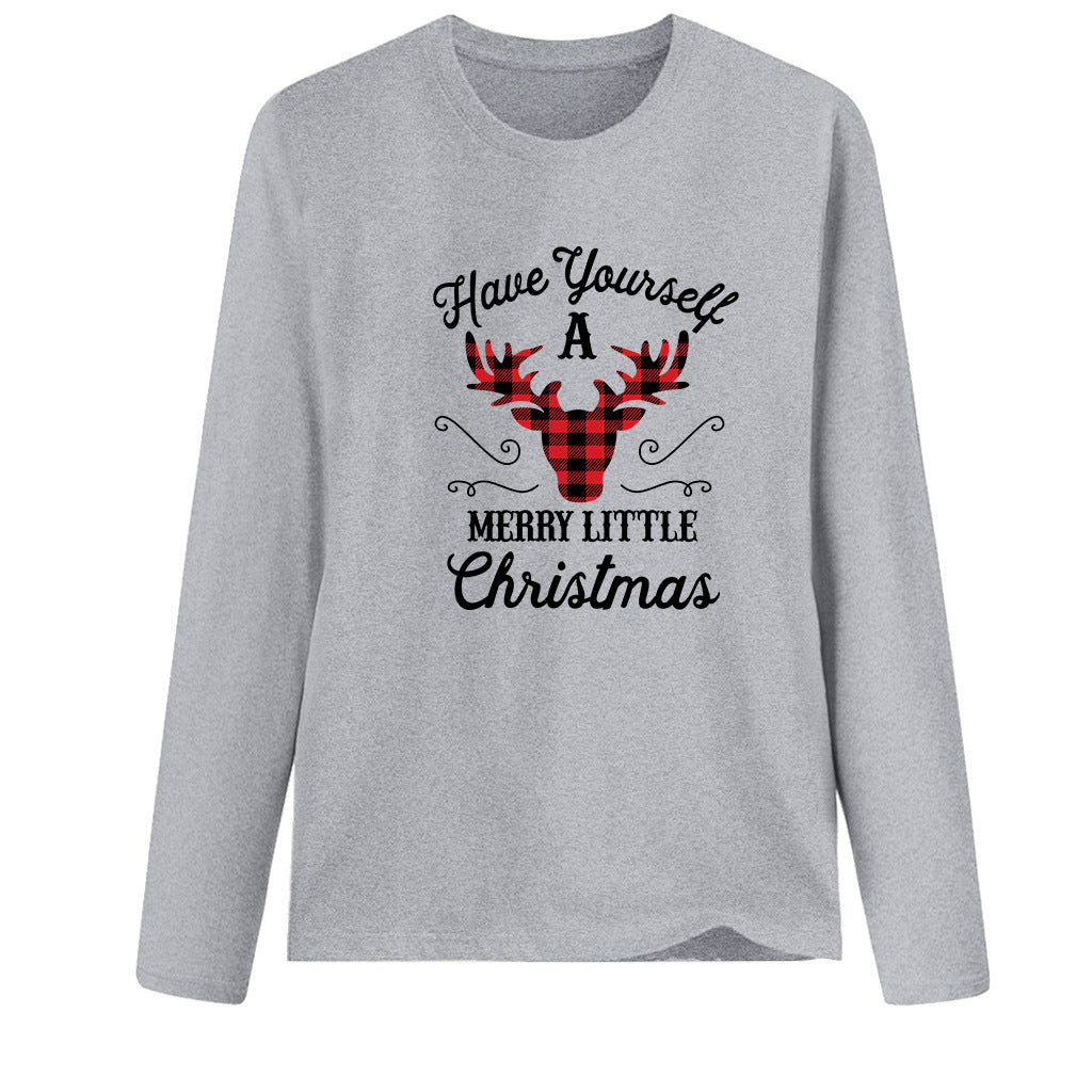 Christmas red deer head print long sleeved women