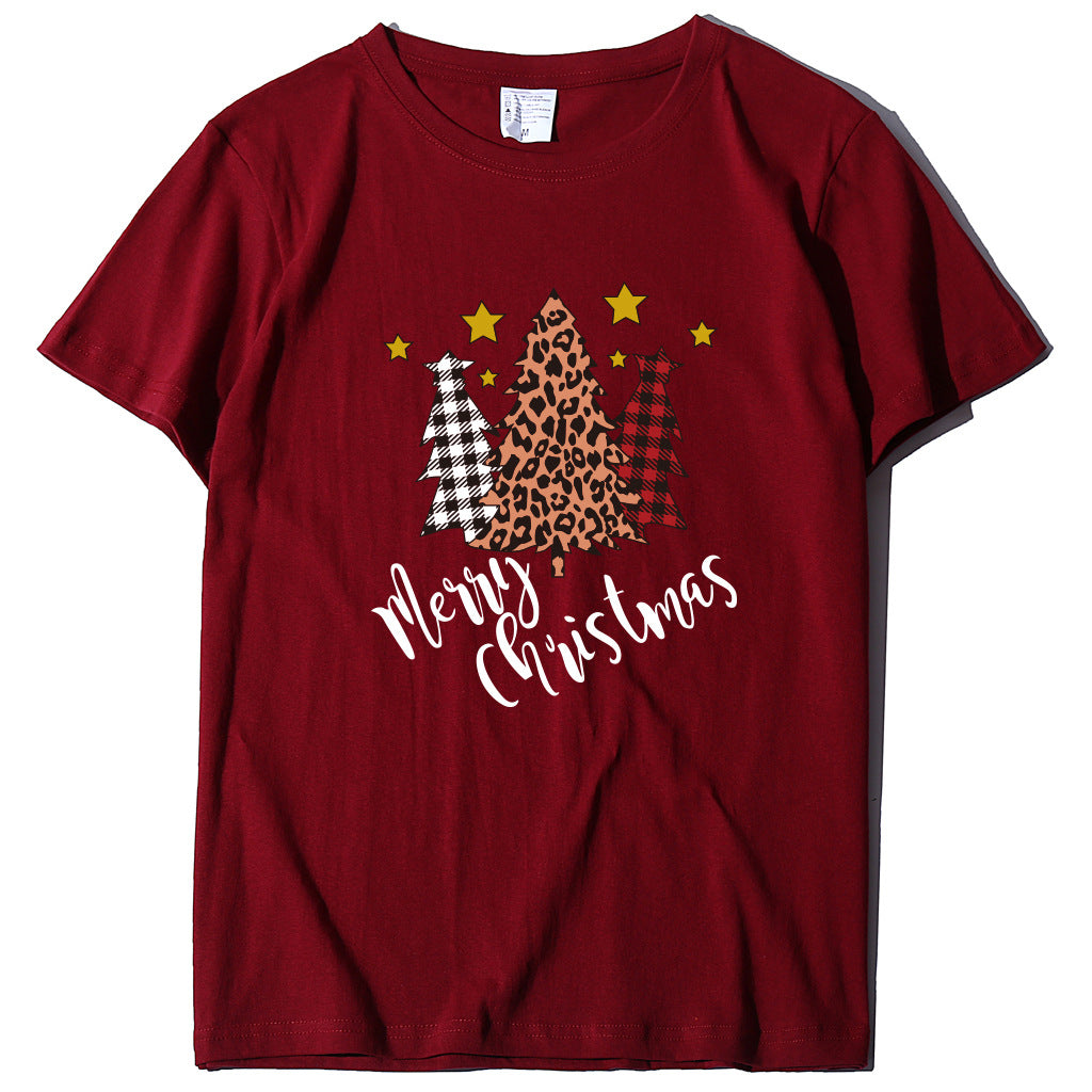 Merry Christmas Christmas Tree Happy Christmas Five Star Short sleeved Women's T-shirt