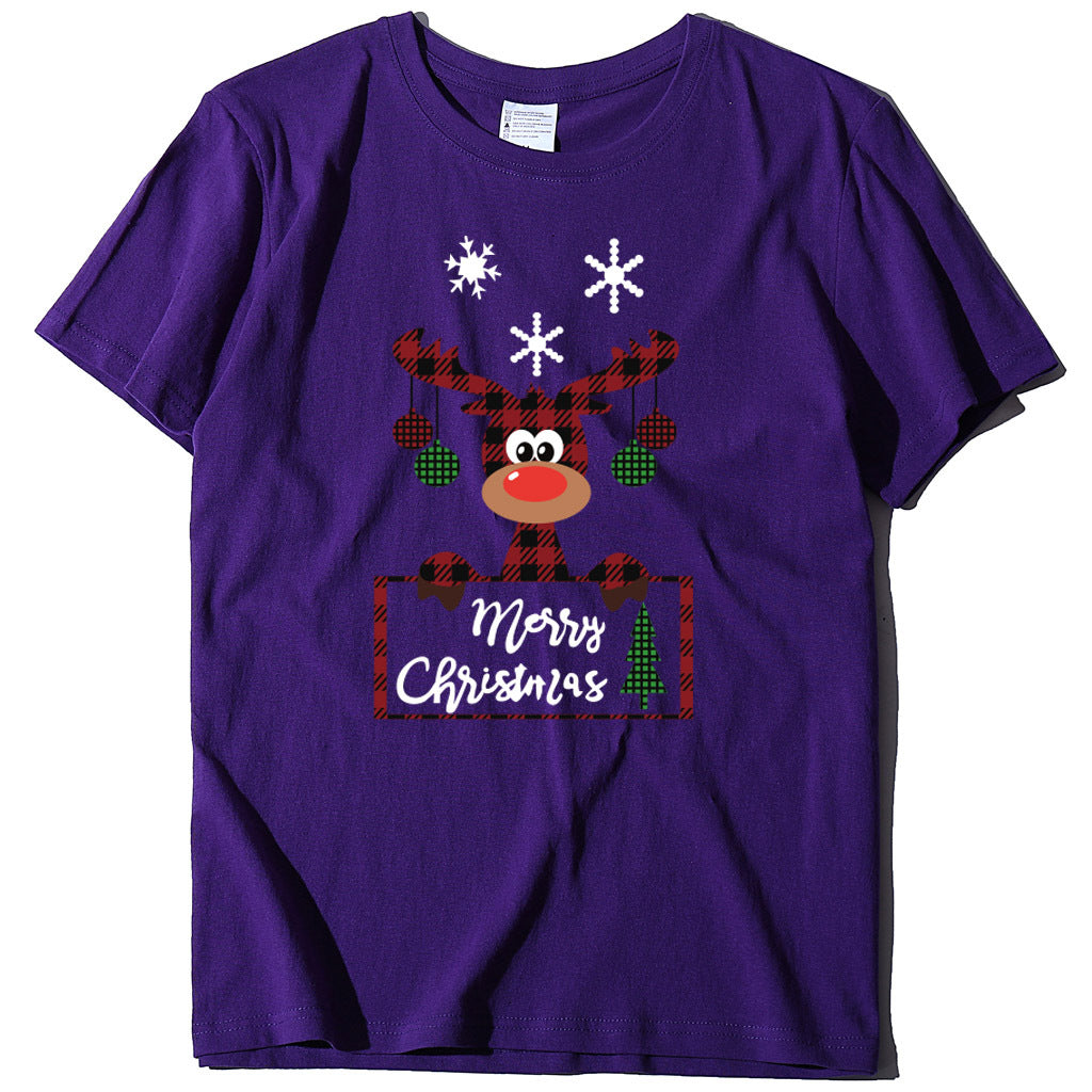 Printed Christmas Deer Letter T-shirt