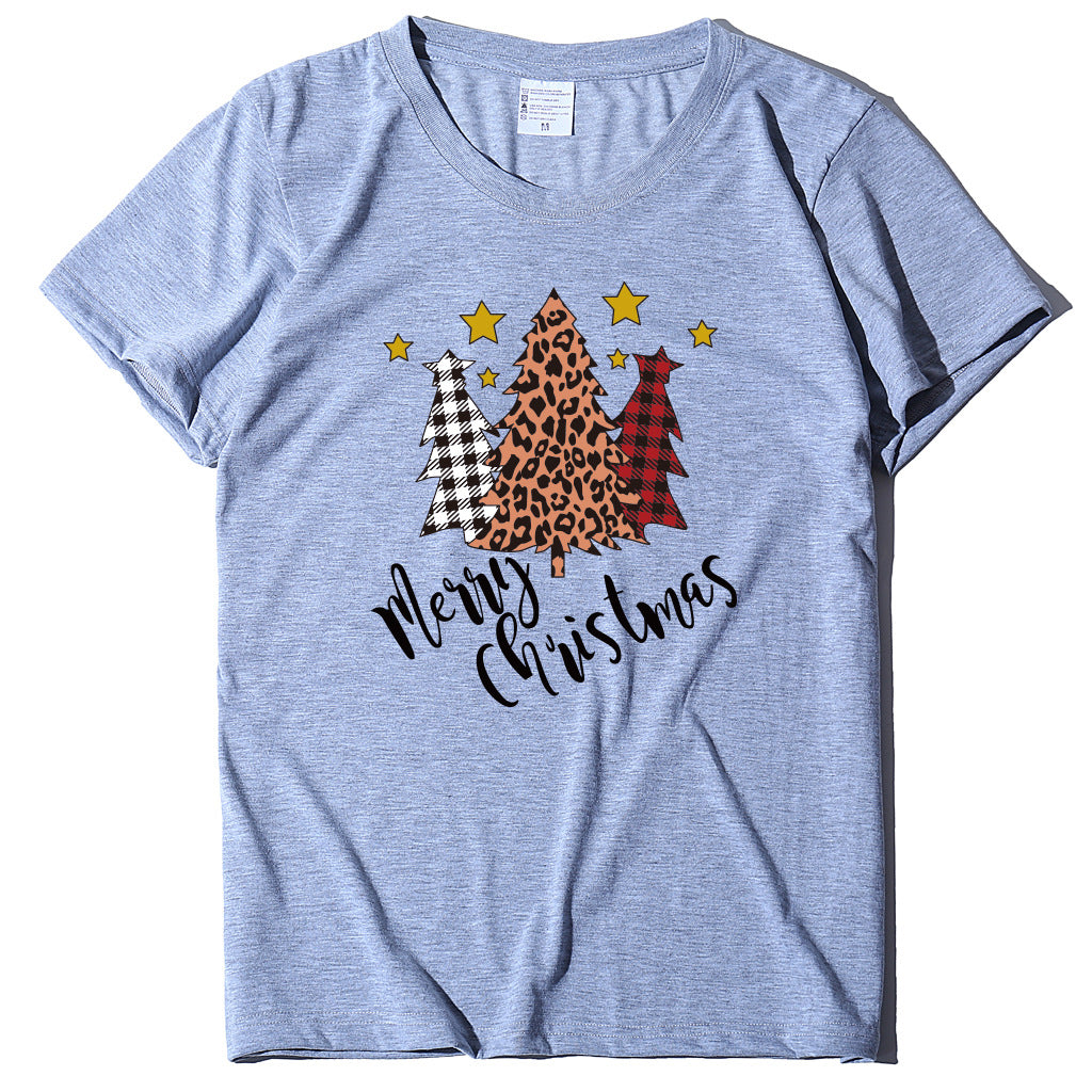 Merry Christmas Christmas Tree Happy Christmas Five Star Short sleeved Women's T-shirt
