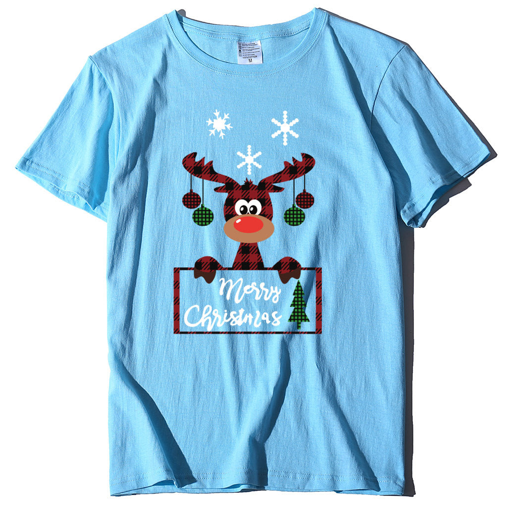 Printed Christmas Deer Letter T-shirt