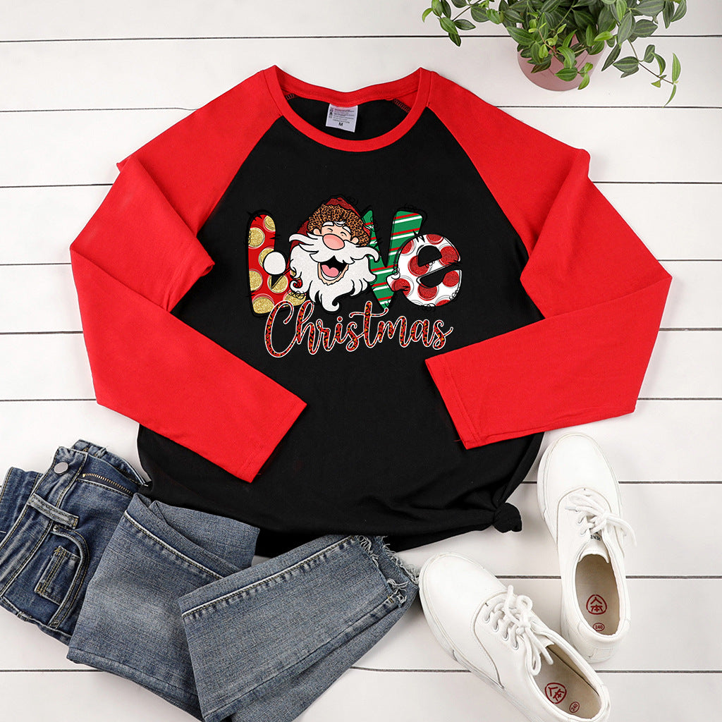 Christmas LOVEChristmas letter multi-color printed long sleeved shirt