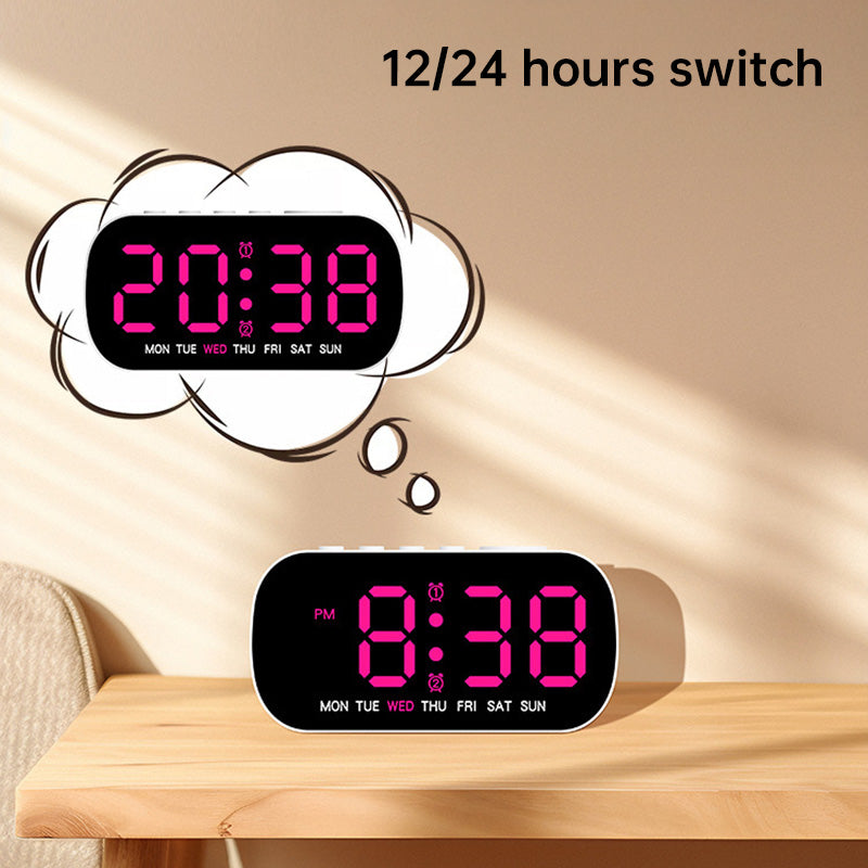 USB Digital Alarm Clock (LED, temp/date/week, dual alarm, snooze, 5-level brightness, 12/24H, night mode)