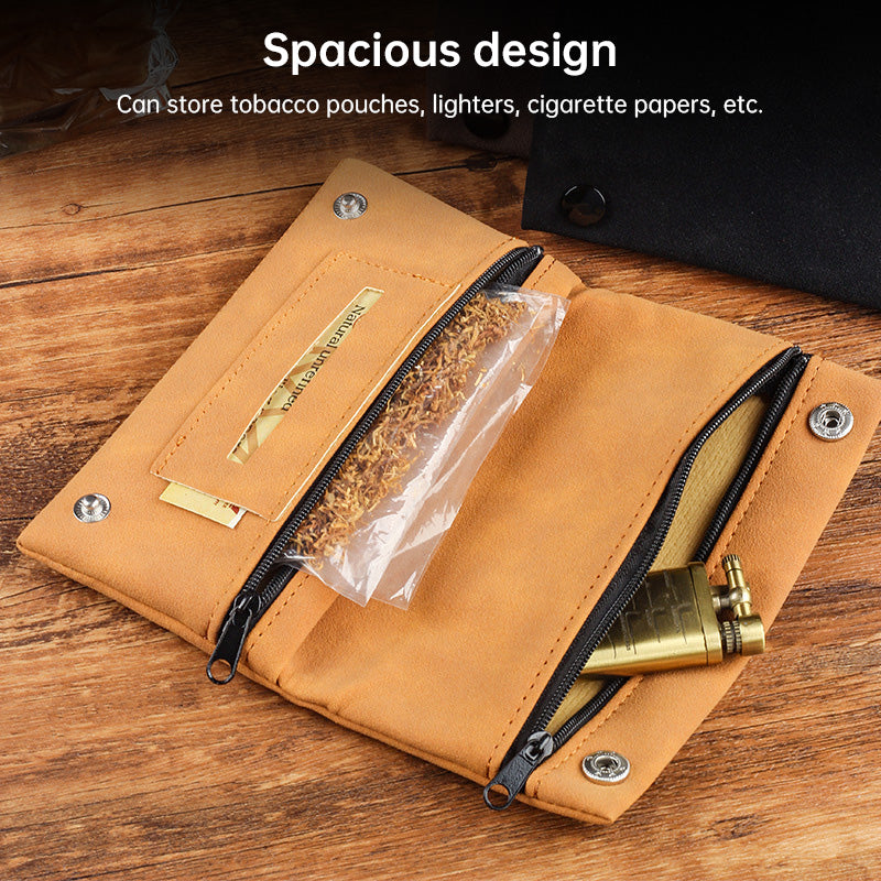 Handmade Brushed Leather Cigar Bag: Foldable, Multifunctional, Holds Lighter & Tobacco (Moisturizing)
