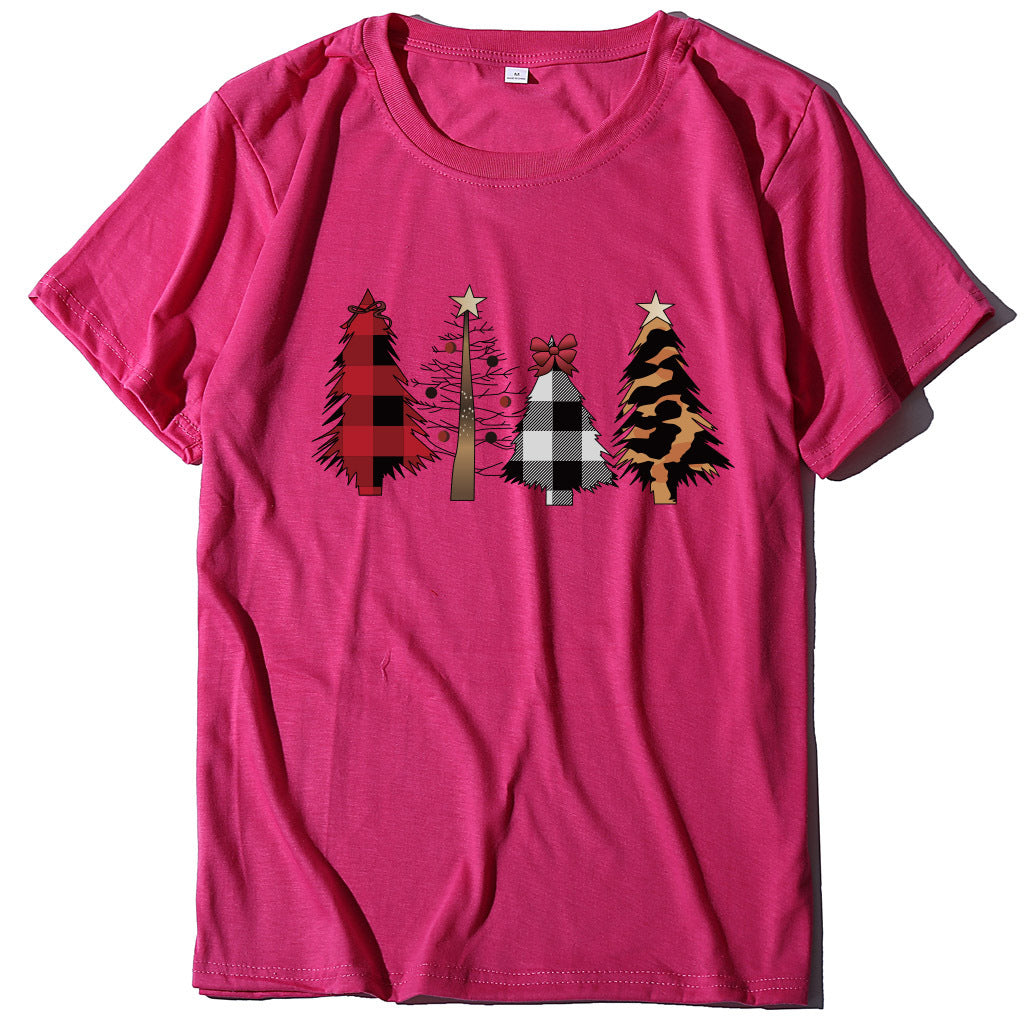 Four Christmas Trees Spray Printed Short Sleeves