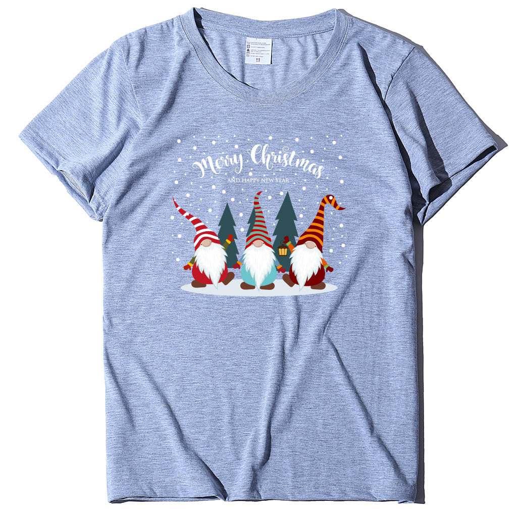 Printed short sleeved Christmas snowman Santa Claus printed loose T-shirt for women