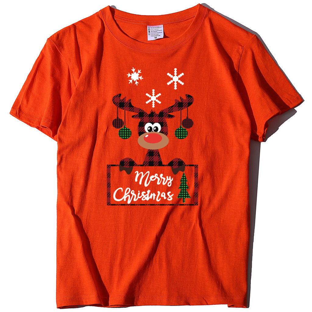 Printed Christmas Deer Letter T-shirt