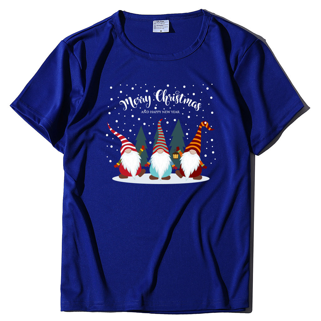 Printed short sleeved Christmas snowman Santa Claus printed loose T-shirt for women