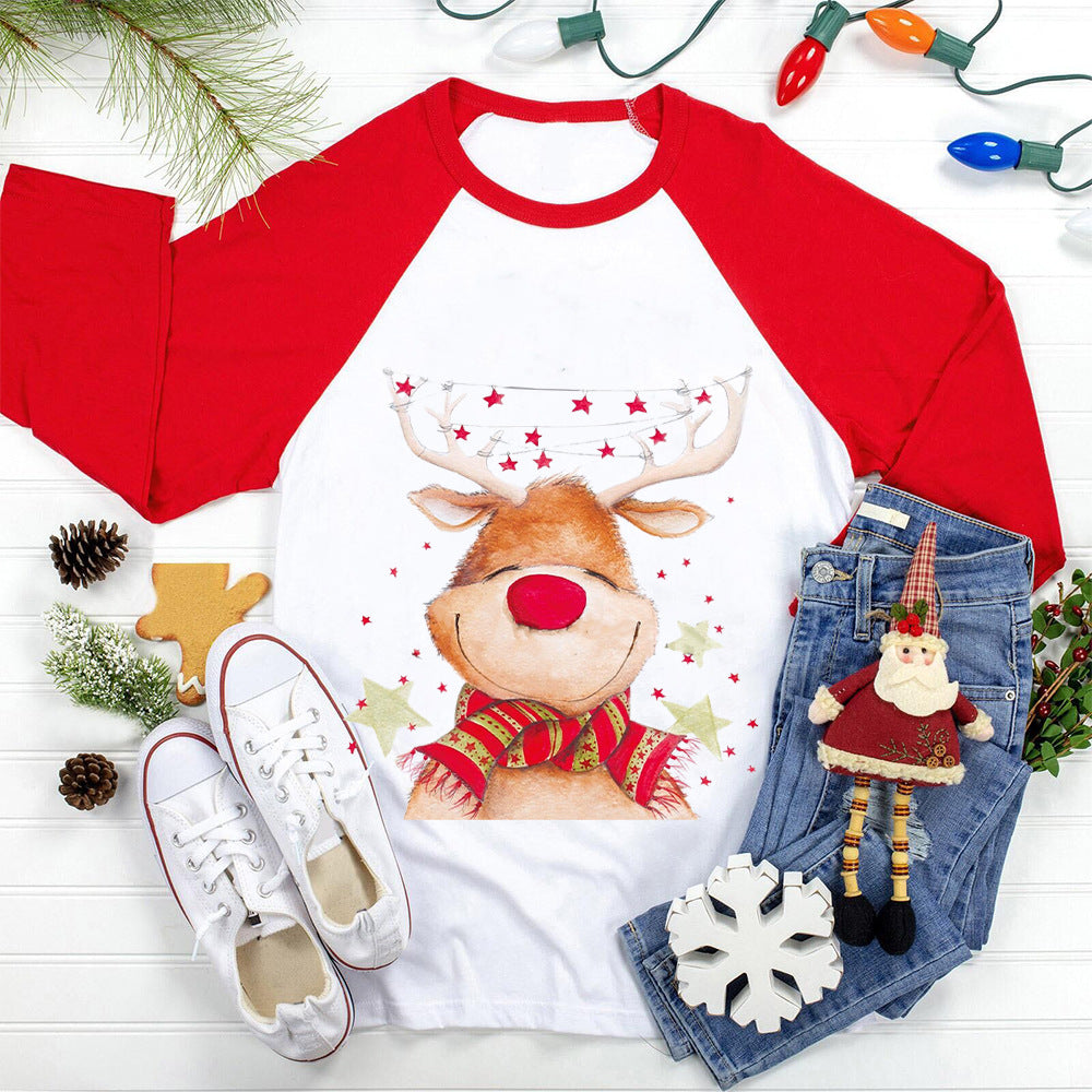 Christmas Elk Printed Women's T-shirt