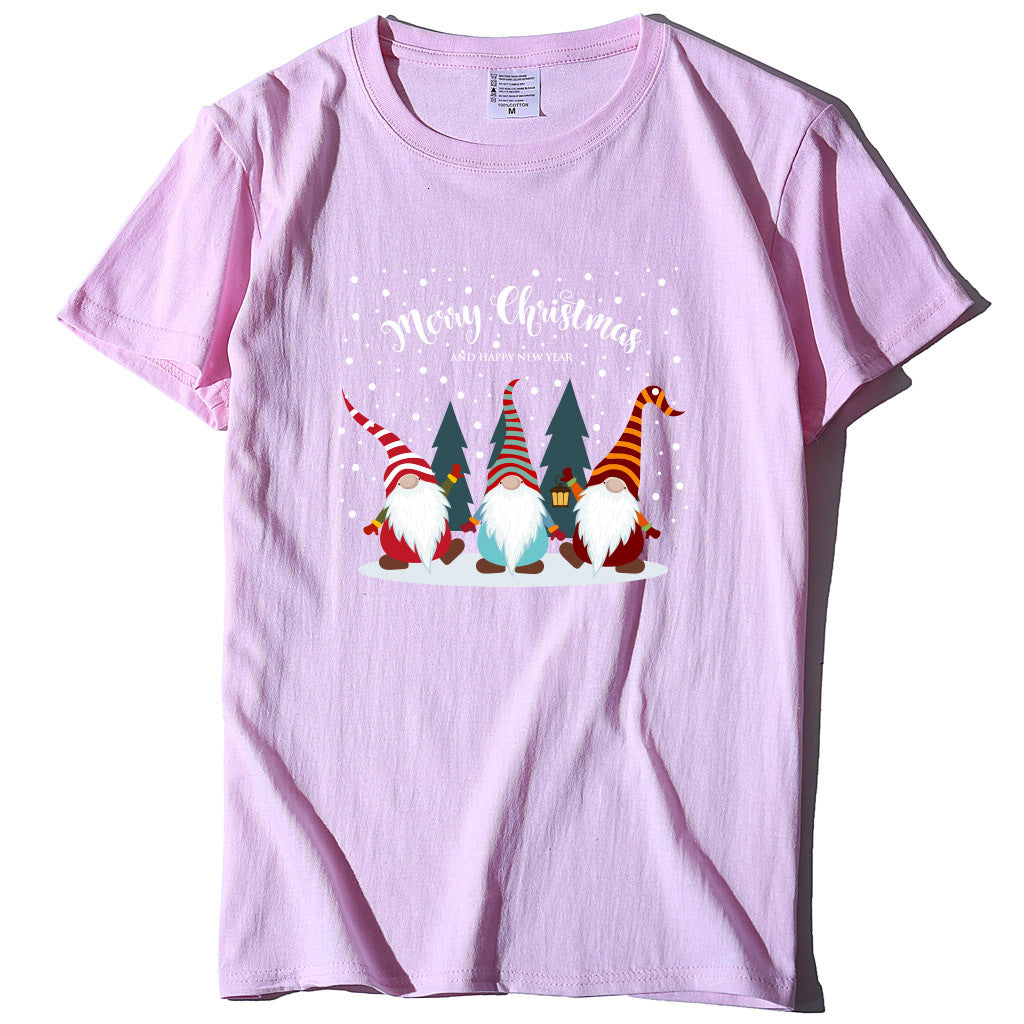 Printed short sleeved Christmas snowman Santa Claus printed loose T-shirt for women