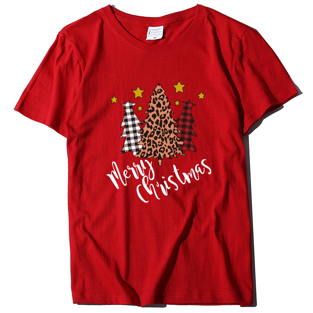 Merry Christmas Christmas Tree Happy Christmas Five Star Short sleeved Women's T-shirt
