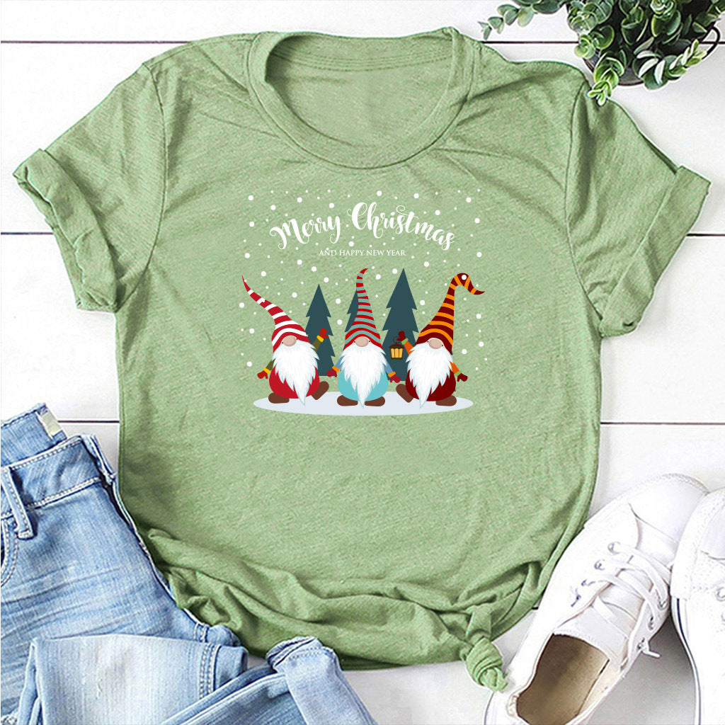 Printed short sleeved Christmas snowman Santa Claus printed loose T-shirt for women