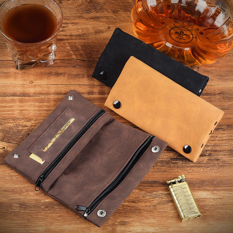 Handmade Brushed Leather Cigar Bag: Foldable, Multifunctional, Holds Lighter & Tobacco (Moisturizing)