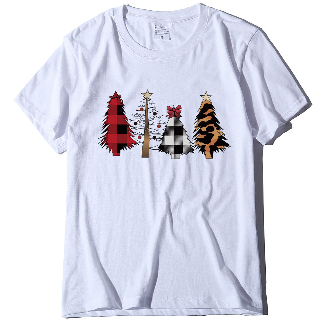 Four Christmas Trees Spray Printed Short Sleeves